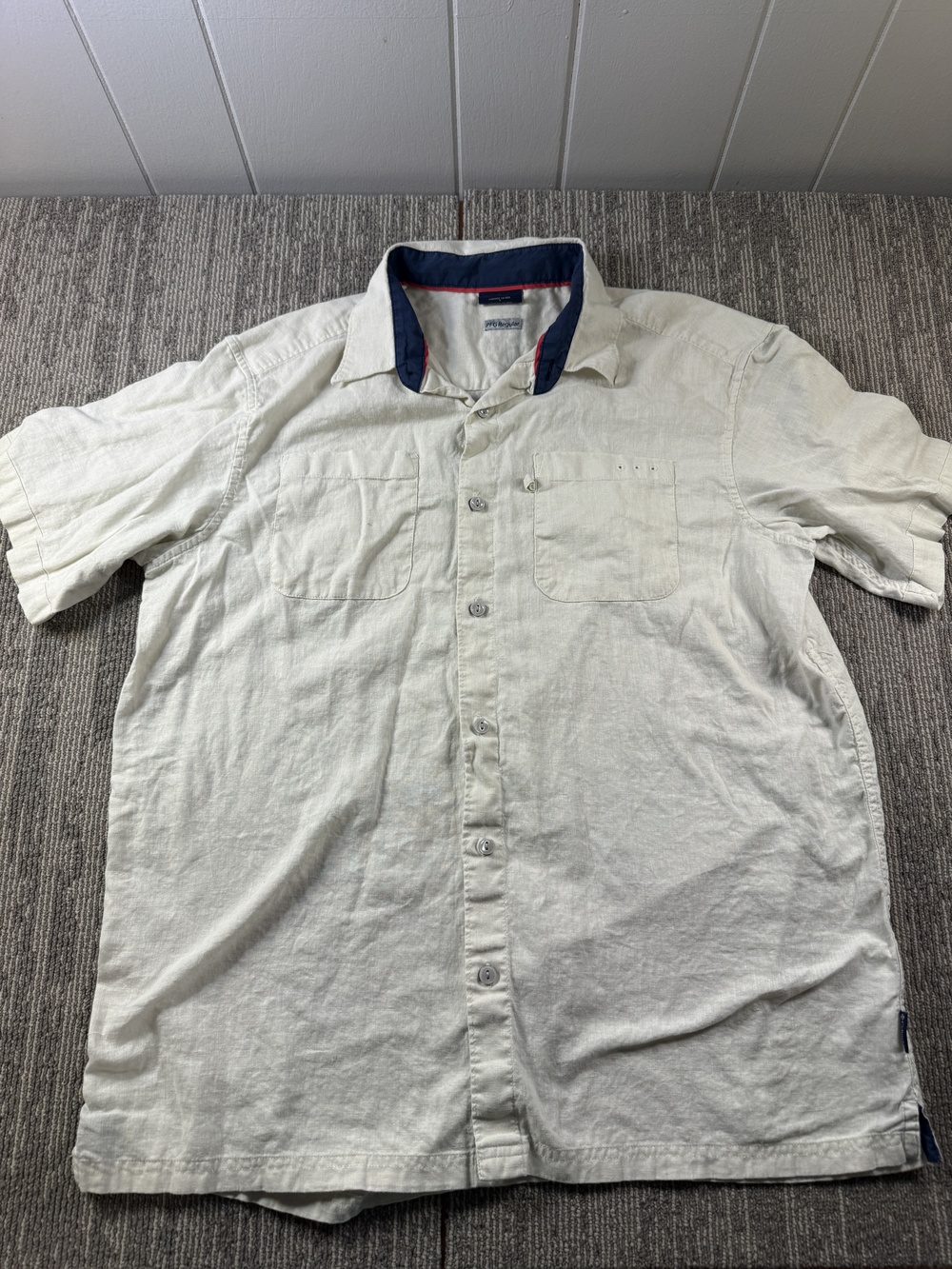 Columbia PFG Shirt Mens Large White Solid Short Sleeve Linen Button Up Fishing
